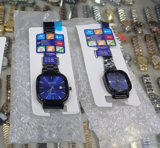 Casio Black Chain Blue Dial Couple Watch