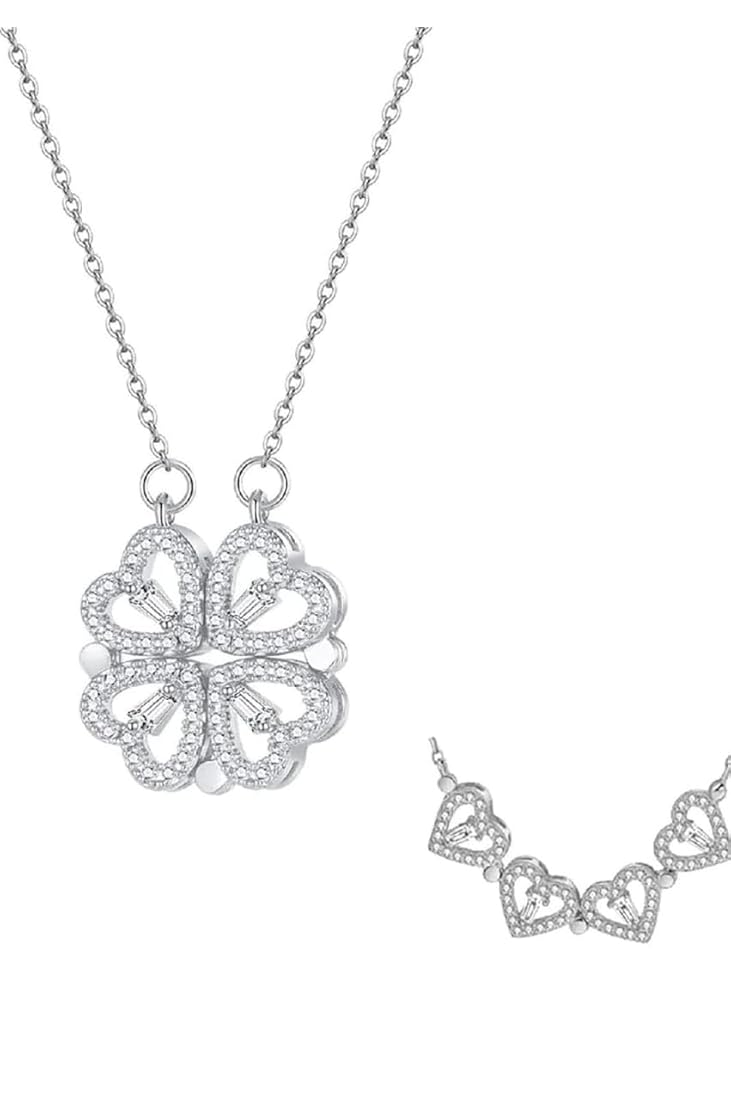 Magnetic Silver Flower Pendent  - قلادة زهرة فضية مغناطيسية